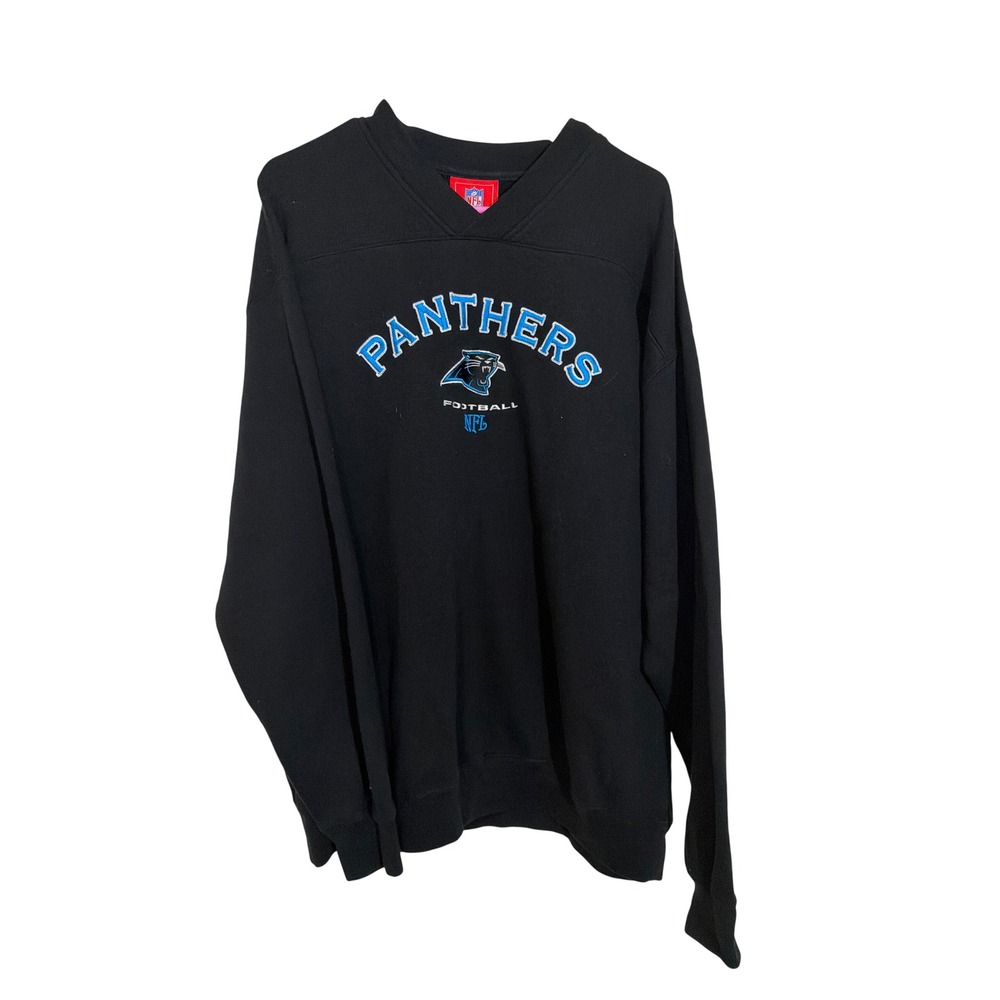 Vintage Carolina Panthers NFL Sweatshirt Black V-Neck Embroidered Mens XL